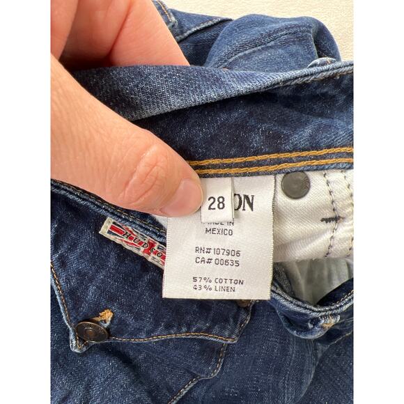 Hudson Denim Collin Skinny Leg Back Flap Pocket Dark Wash Linen Blend Jean Y2k - Picture 4 of 7